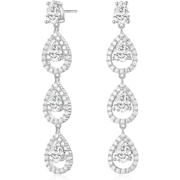 Jewelry - Sterling Silver Dangle Earrings Cubic Zirconia Wedding Bridal Jewelry